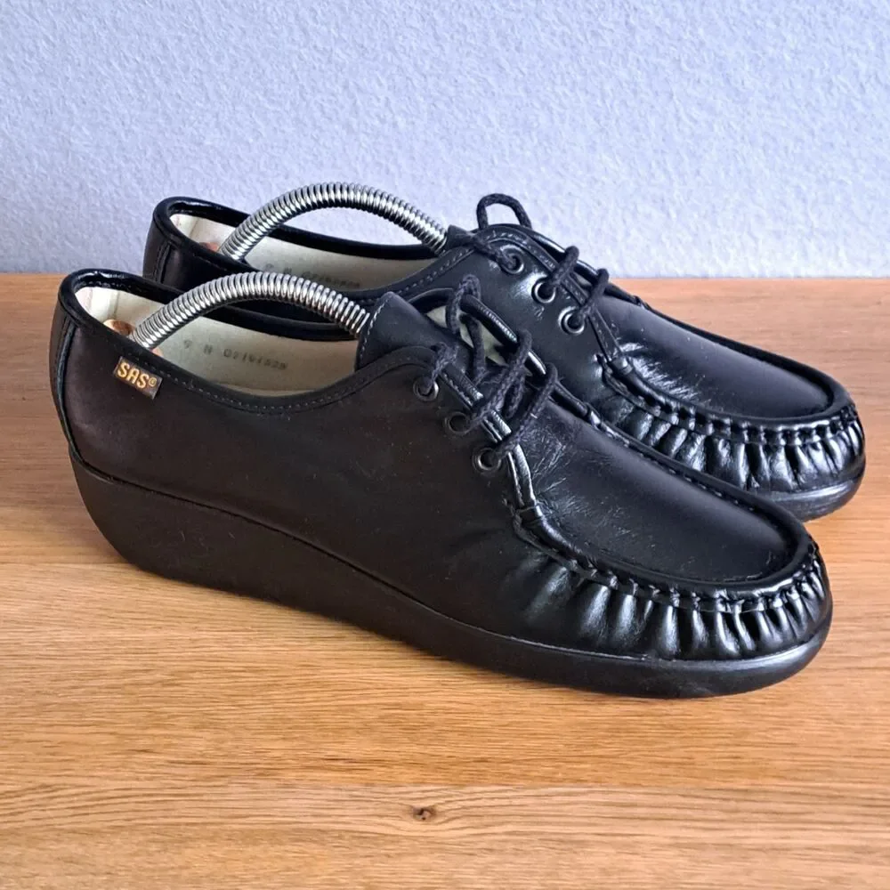 SAS Siesta Womend 9 N Narrow Black Leather Lace-Up Comfort Oxford Shoes Handmade